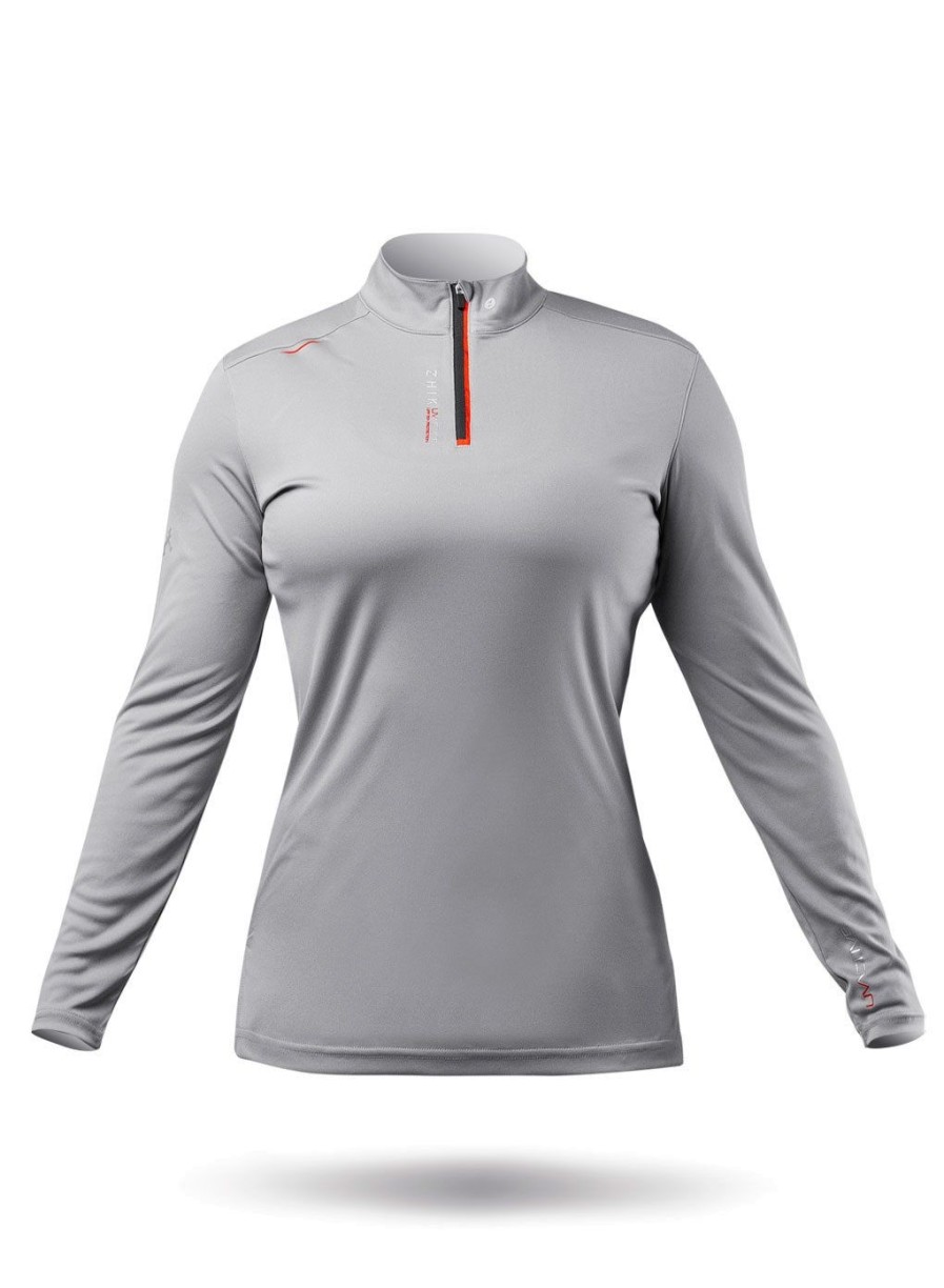 Zhik Womens Uvactive High Collar 1/4 Zip Top - Grey | Wicking Uv Tops