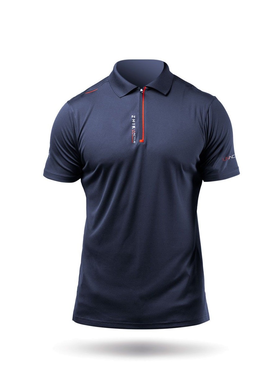 Zhik Mens Uvactive Zip Sports Polo - Navy | Wicking Uv Tops