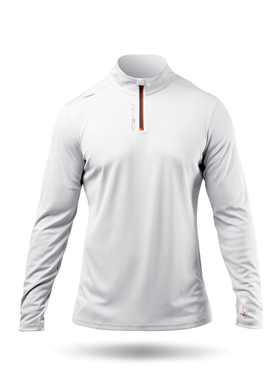 Zhik Mens Uvactive High Collar 1/4 Zip Top - White | Sun Protection Tops