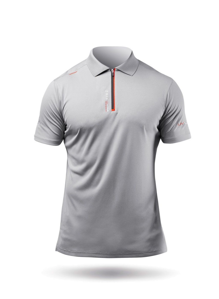 Zhik Mens Uvactive Zip Sports Polo - Grey | Wicking Uv Tops