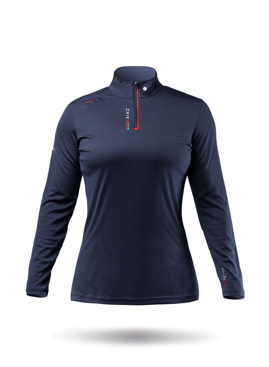 Zhik Womens Uvactive High Collar 1/4 Zip Top - Navy | Wicking Uv Tops