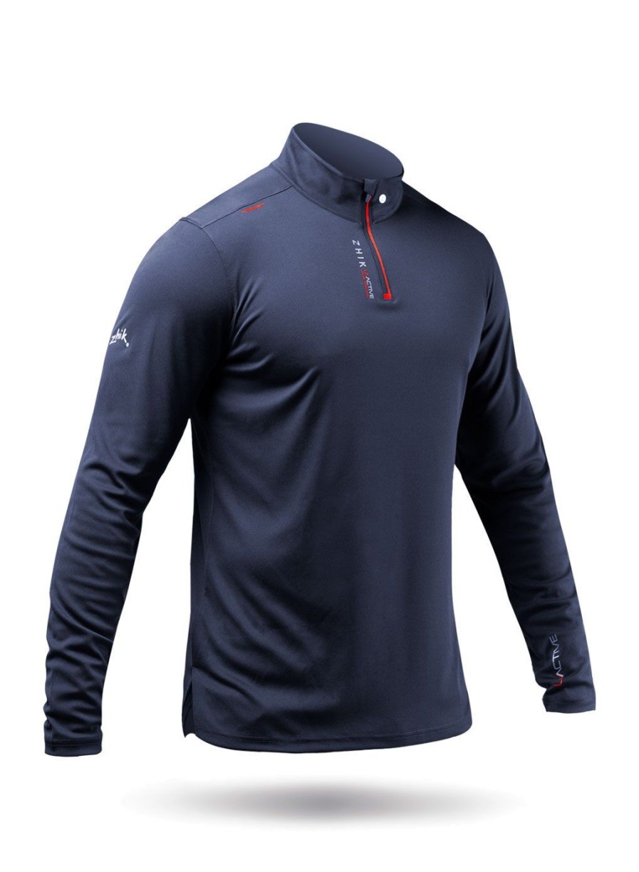 Zhik Mens Uvactive High Collar 1/4 Zip Top - Navy | Wicking Uv Tops